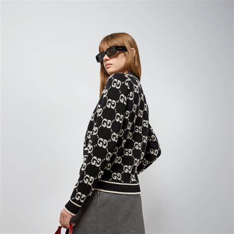 muse cardigan black gucci style|GG wool bouclé jacquard cardigan in black and ivory.